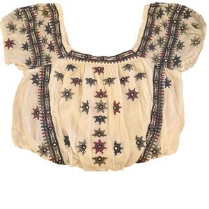 Free People Boho Embroidered Peasant Top M